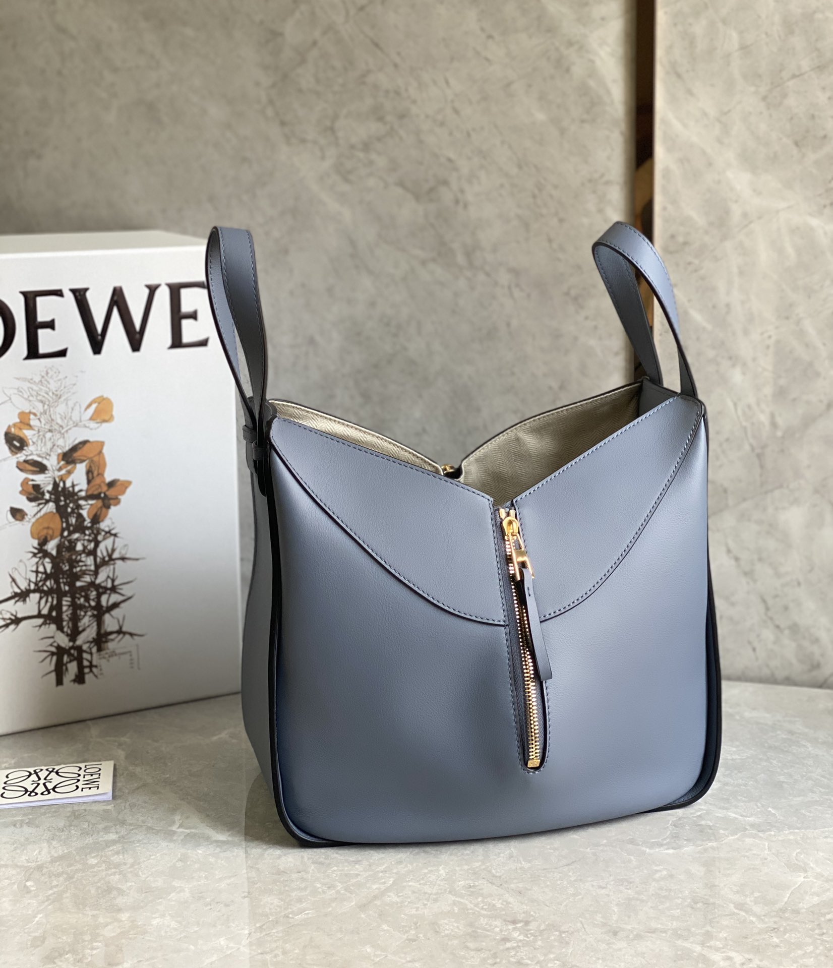 Loewe Small Hammock Bag in Classic Calfskin Grey Blue